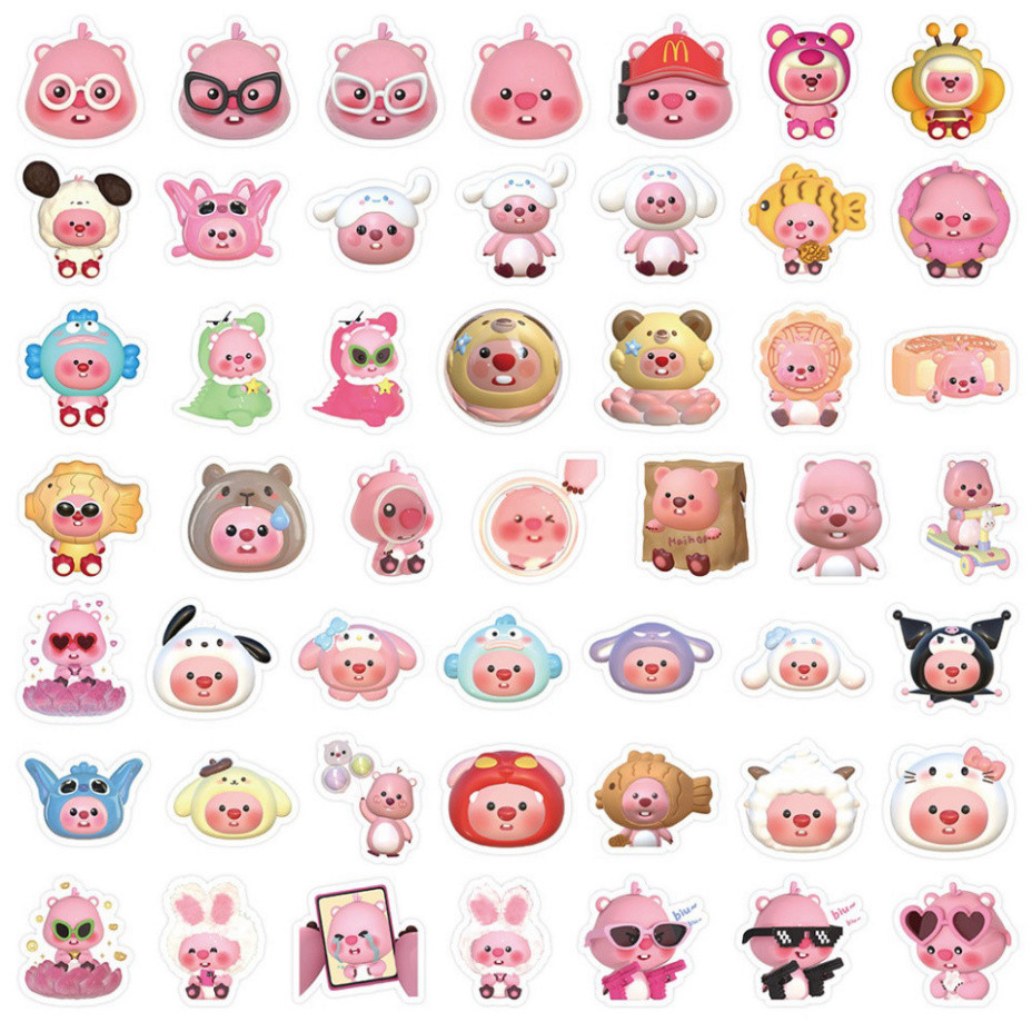 bộ 100 sticker loopy meme đầu thú đáng yêu hình dán hoạt hình cute trang trí quà tặng