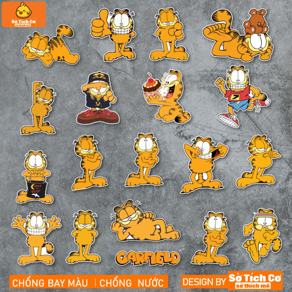 [Bộ 50 Sticker] Garfield chống nước sticker dán mũ bảo hiểm, laptop, điện thoại, đàn guitar, vali. M