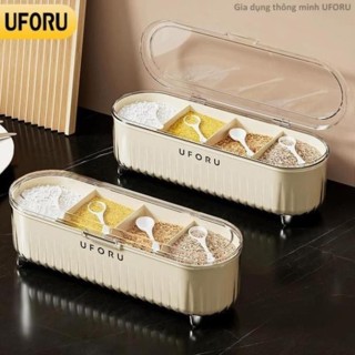 Hộp đựng gia vị để bàn nhà bếp uforu màu kem 4 ngăn đa năng đơn giản sang trọng - UF430