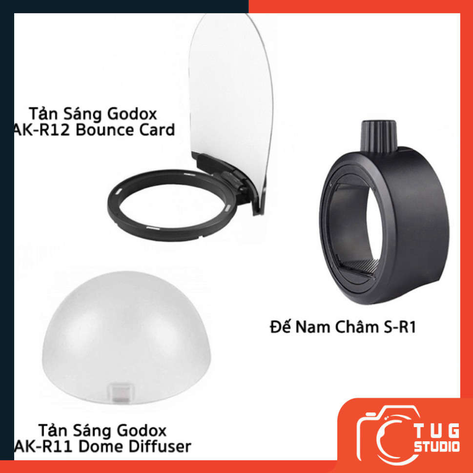 Combo Tản Sáng Godox AK-R12 Bounce Card + AK-R11 Dome Diffuser + Đế Nam Châm S-R1_TUG STUDIO