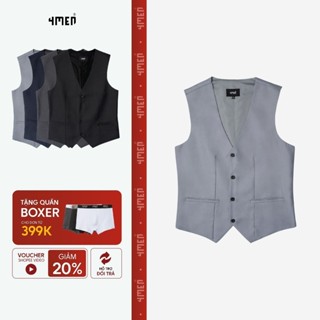 Áo Gile Nam Form Slimfit 4MEN AG036 khoác trơn lịch lãm, thanh lịch, vải mềm mại, co giãn vừa vặn