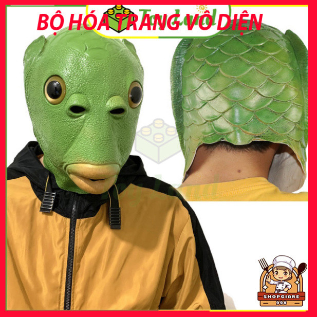 [Cao Cấp] Mặt Nạ Ếch Xanh Mặt Nạ Cá Da Xanh Silicone Dày Đẹp hòa mình quái thú cá gáy Xanh Lá ếch xa