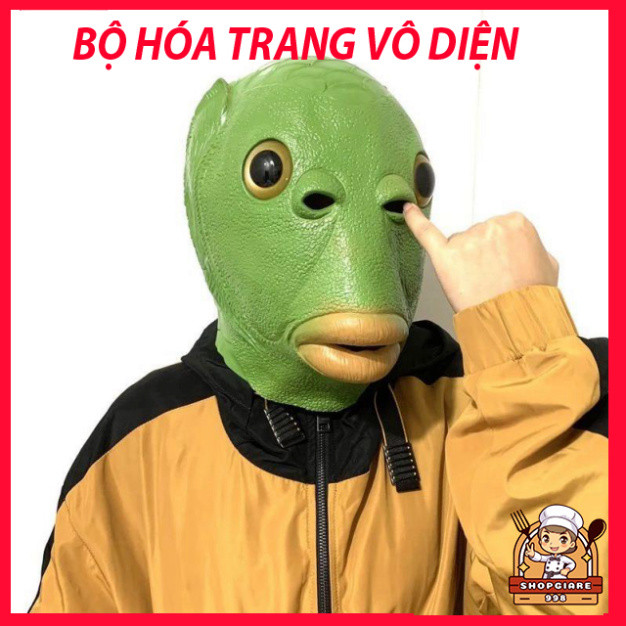 Mặt nạ giả dạng hình đầu cá xanh bằng silicon,mặt nạ hình đầu cá, ếch xanh siêu vui nhộn mặt nạ 1k ế