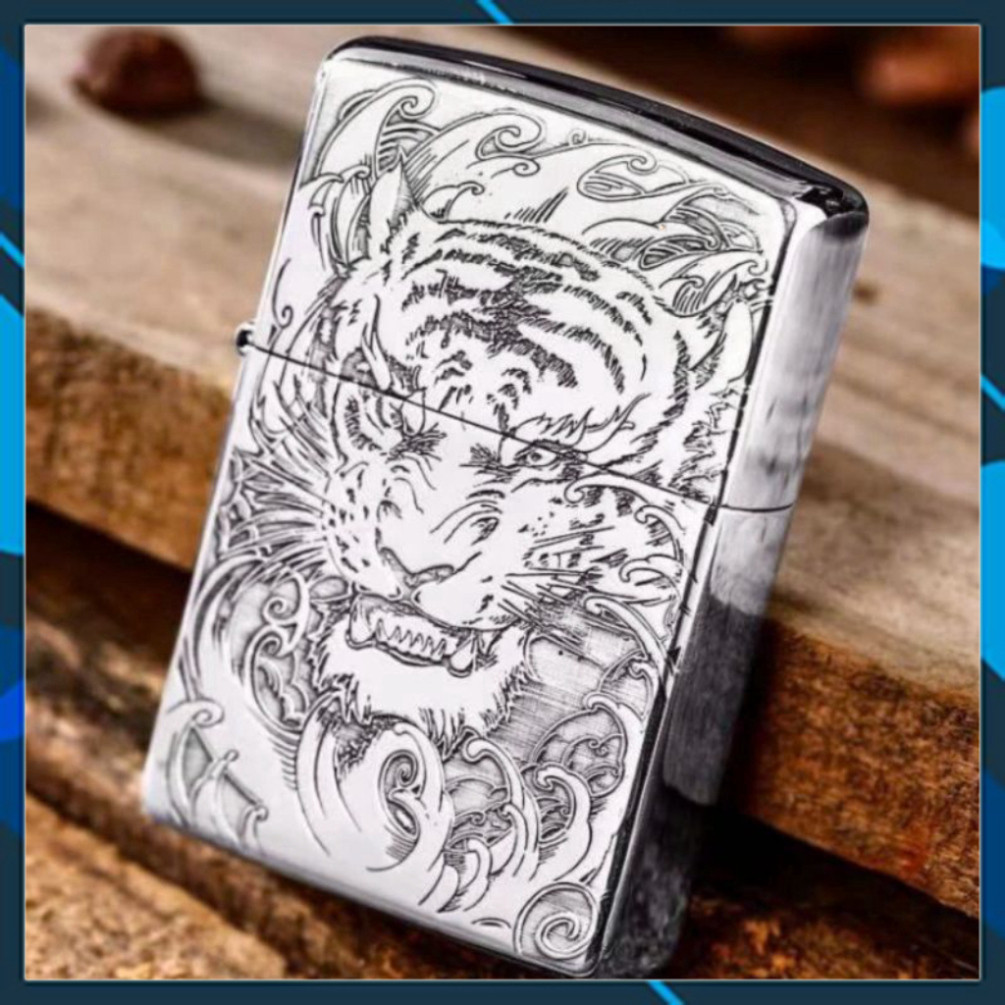 Vỏ Zippo Chính Hãng, Vỏ Zippo Bạc Khối Steling đề tài Mãnh Hỗ