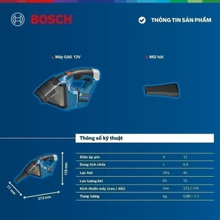 Máy hút bụi dùng pin GAS 12V Bosch (Không kèm pin và sạc)