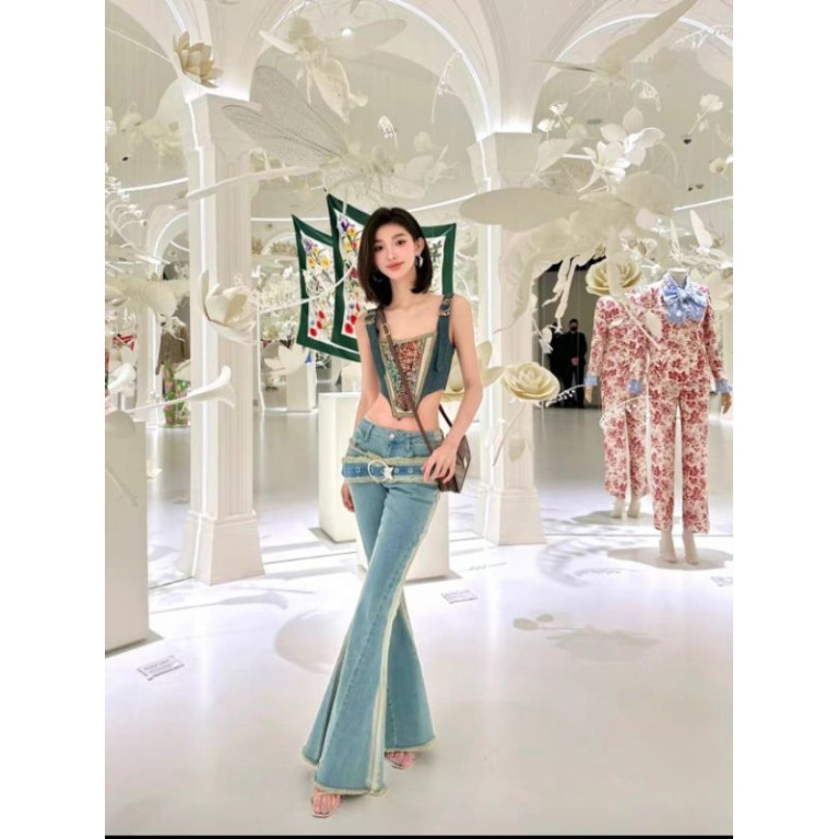 [SẴN NEW SIZE S]_MÃ A03_Áo croptop Denim thiết kế chất Jean dáng Closet phong cách Y2K