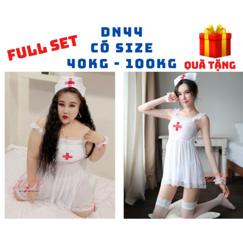 [BIGSIZE 100KG]_DN44_Váy ngủ Cosplay Y Tá xẻ mông