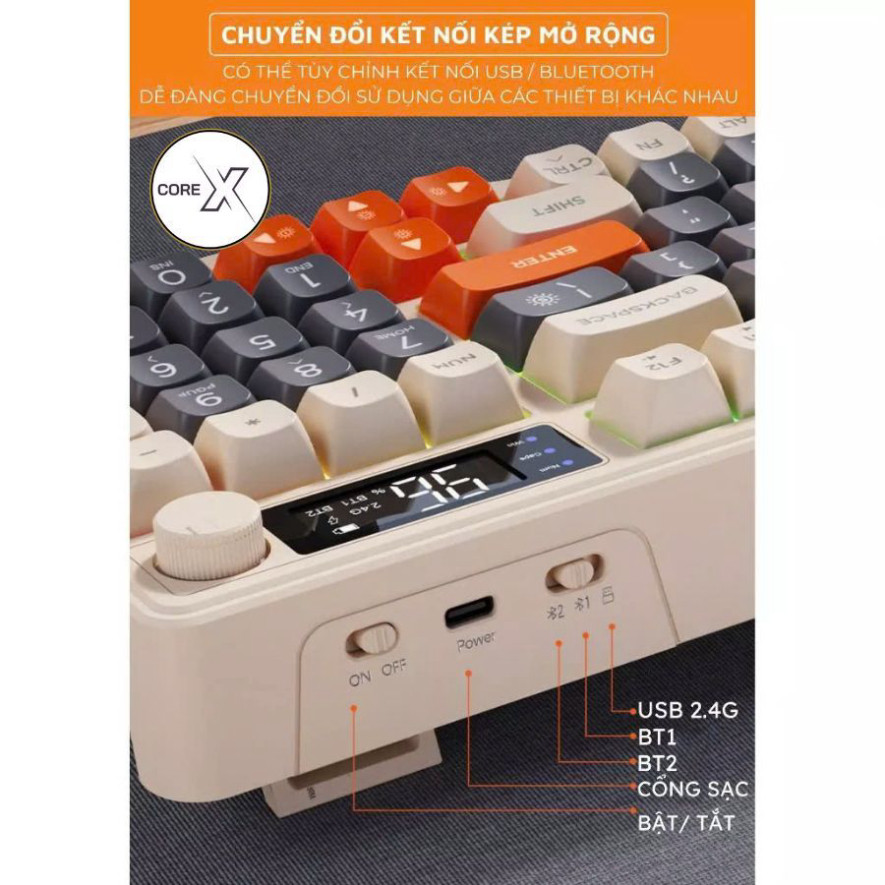 Bàn Phím Không Dây Bluetooth IP98 LED RGB có núm tùy chỉnh, Chống thấm nước, Phím PBT Cao Cấp, Gõ Êm Chống Ồn-BH12T | BigBuy360 - bigbuy360.vn