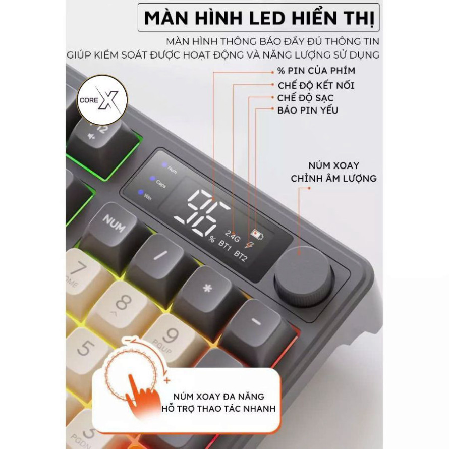 Bàn Phím Không Dây Bluetooth IP98 LED RGB có núm tùy chỉnh, Chống thấm nước, Phím PBT Cao Cấp, Gõ Êm Chống Ồn-BH12T | BigBuy360 - bigbuy360.vn