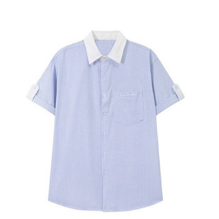 Áo Sơ Mi Kẻ Ngắn Tay Vải Oxford Ver 2 Phối Cổ Trắng Dáng Rộng Phong Cách Hàn Quốc Logo Thêu SM048