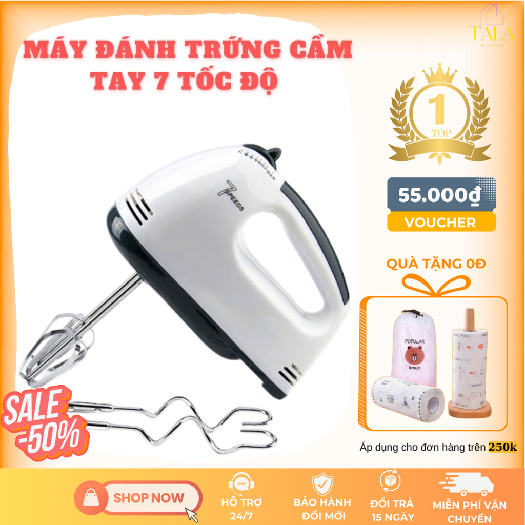 Máy Đánh Trứng Cầm Tay 7 Tốc Độ - Máy Đánh Trứng Mini Đa Năng - Động Cơ Lõi Đồng Mạnh Mẽ - Bảo Hành 3 Tháng