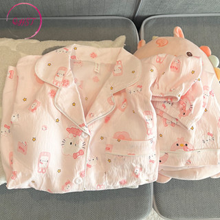 QHST Bộ Đồ Ngủ Nữ Hồng KT Cat Cloud Cotton Quần Short Tay Ngắn Nhập Khẩu