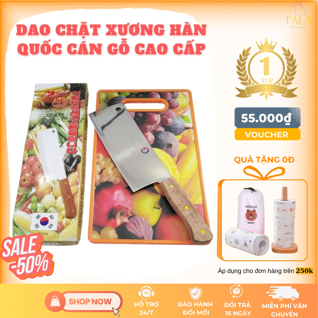 TALA Dao Chặt Xương Hàn Quốc Kinh Fish Có Cán Gỗ Cao Cấp, Cực Chắc, Siêu Bền