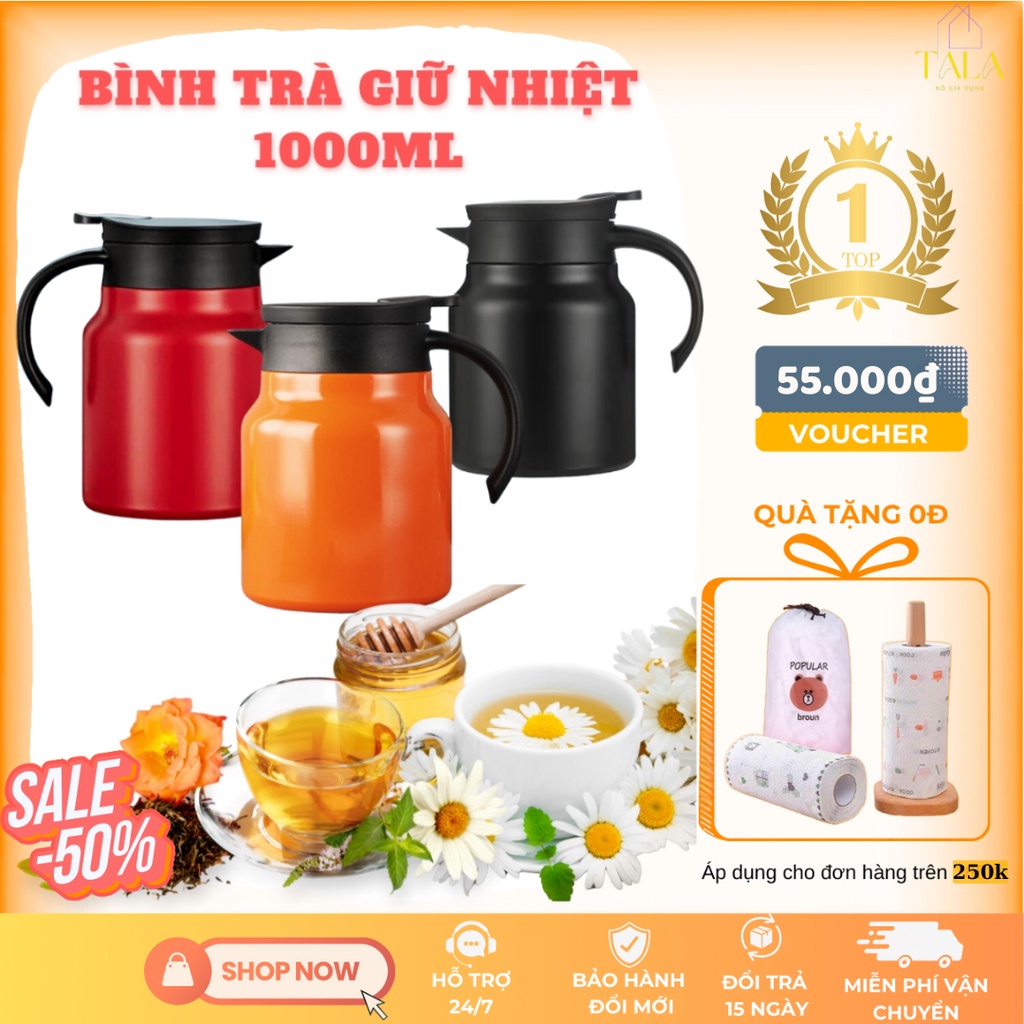 TALA Bình Pha Trà Giữ Nhiệt 1000ml Ruột Inox Cao Cấp SUS316- Có Lõi lọc Trà, Giữ Nhiệt 6-8h