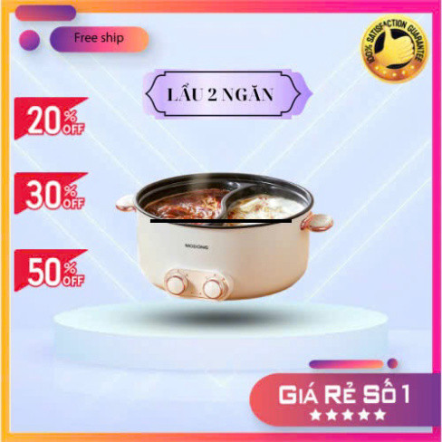 Nồi lẩu điện đa năng Nồi lẩu điện 2 ngăn lòng nồi chống dính dễ vệ sinh nồi lẩu điện mini nồi điện đ