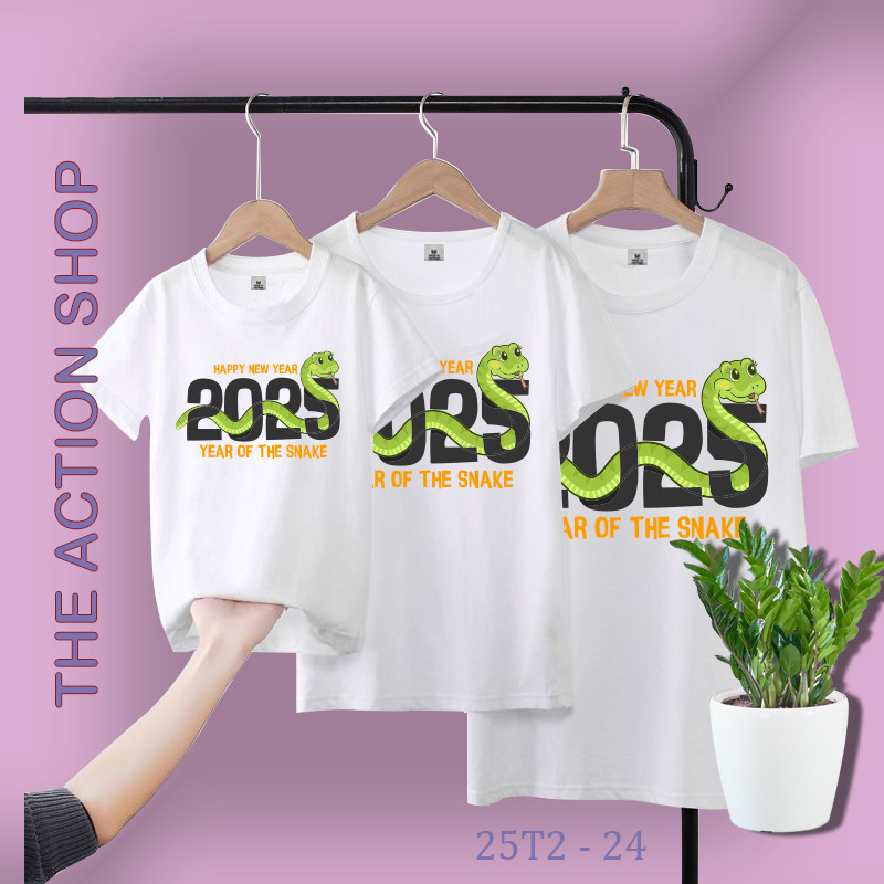 Áo Thun Gia Đình Tết - Happy New Year 2025 Year Of The Snake M25T2 - 24 Bin Action Cotton 4 Chiều Mề