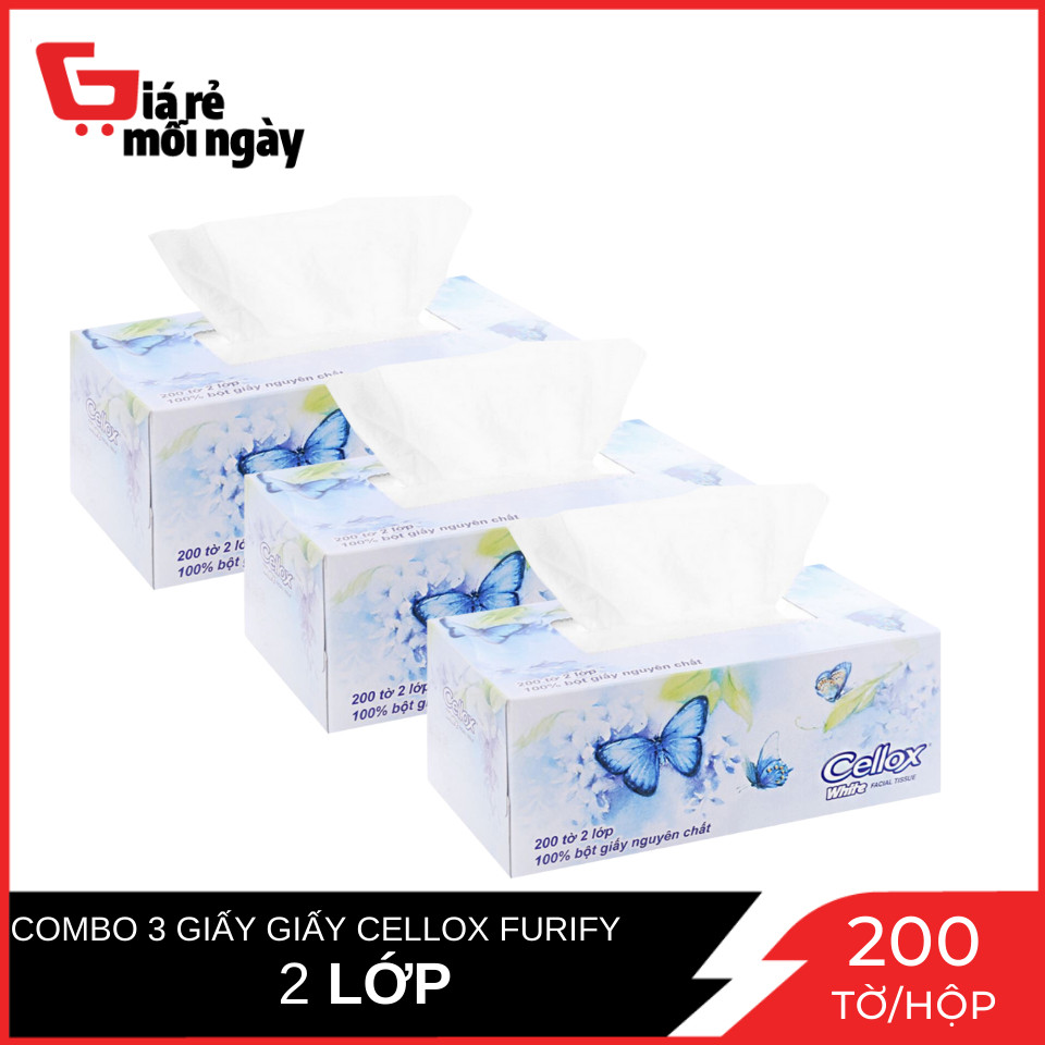 Combo 3 Khăn Giấy Cellox White 200 Tờ 2 Lớp