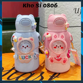 Bình nước giữ nhiệt 520ML INOX 316 hoạ tiết dễ thuơng bình giữ nhiệt cho bé đi học có dây đeo chéo KHÔNG stiker 3D 【Nhận