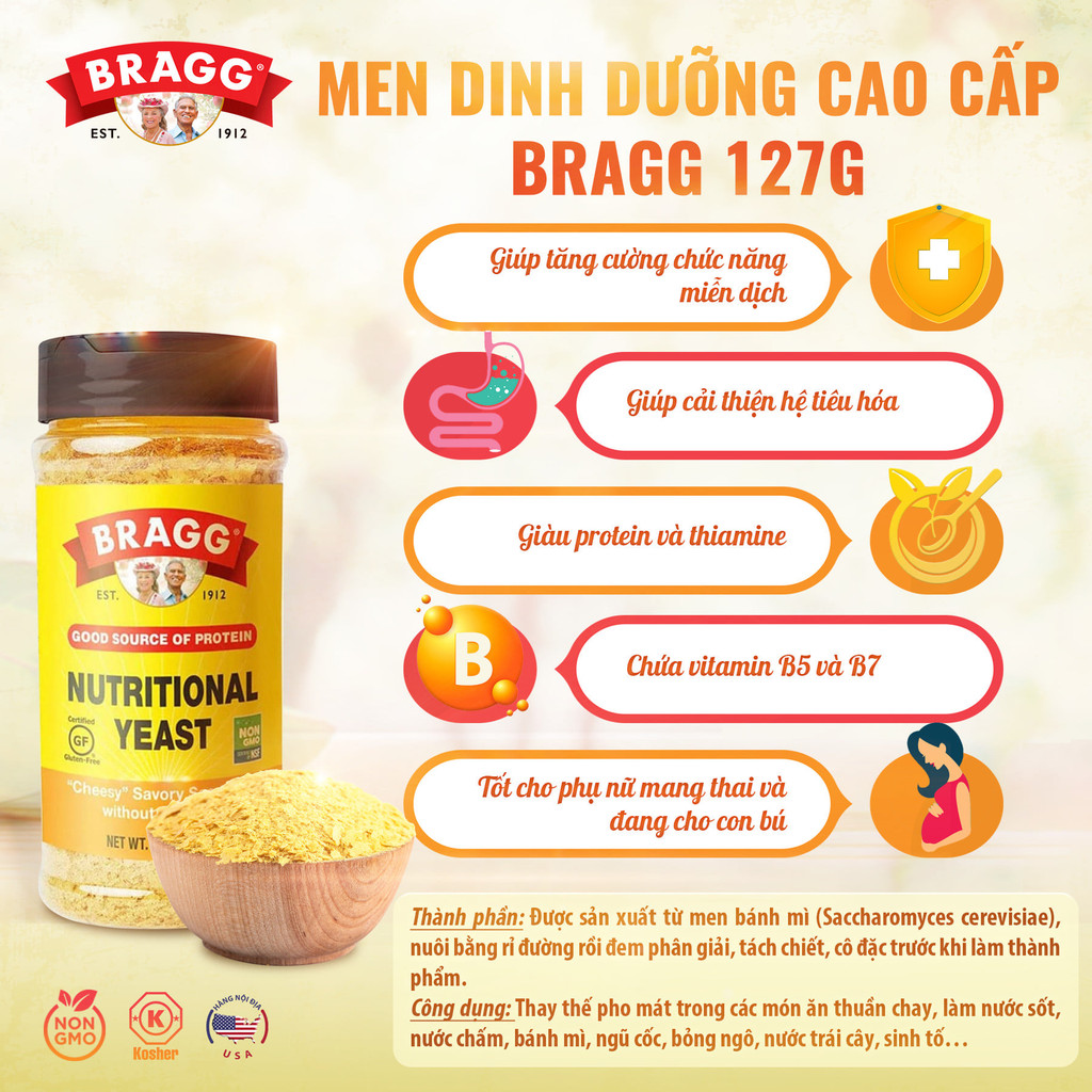 Men dinh dưỡng Nutritional Yeast Bragg 127g
