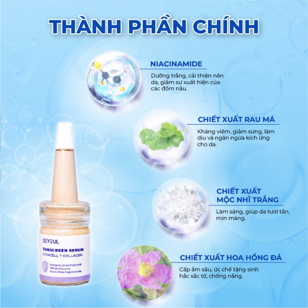 Serum Chống Nắng Tế Bào Gốc T-Collagen 21 Giờ SEYOUL SPF 50+ PA++++ Nâng Tone Da, Giúp Da Mịn Màng