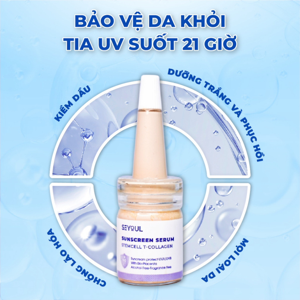 Serum Chống Nắng Tế Bào Gốc T-Collagen 21 Giờ SEYOUL SPF 50+ PA++++ Nâng Tone Da, Giúp Da Mịn Màng
