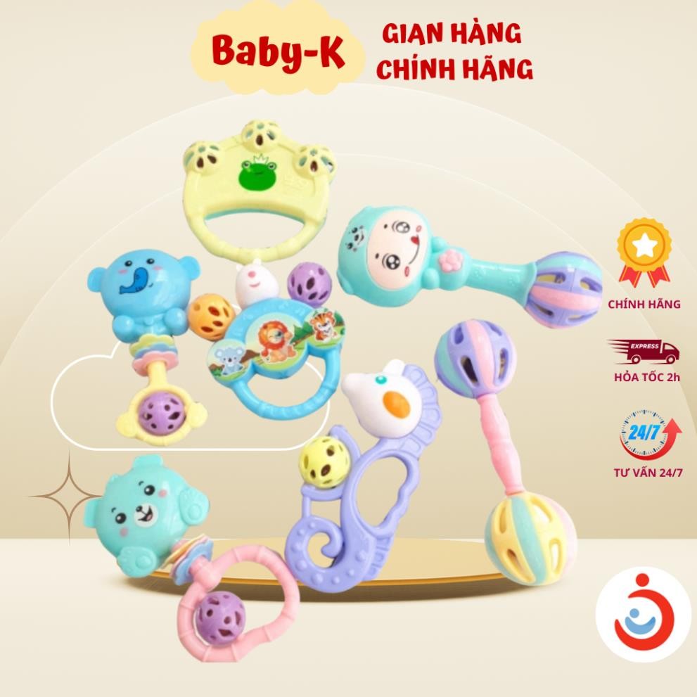 Bộ đồ chơi xúc xắc lục lạc 7 món hình thú cho bé tập cầm nắm, chất liệu an toàn-Khoaibabies