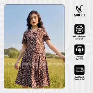 SMJ00054 - Set bộ hoa nhí màu nâu nhung text mềm Miu Store