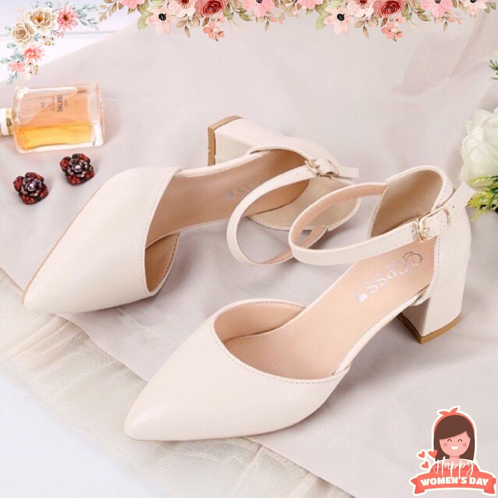 Giày Mũi Nhọn Mã GNC4 Phối Dây Hở Gót Cao 5cm (BÍT HẬU)