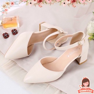 Giày Mũi Nhọn Mã GNC4 Phối Dây Hở Gót Cao 5cm (BÍT HẬU)