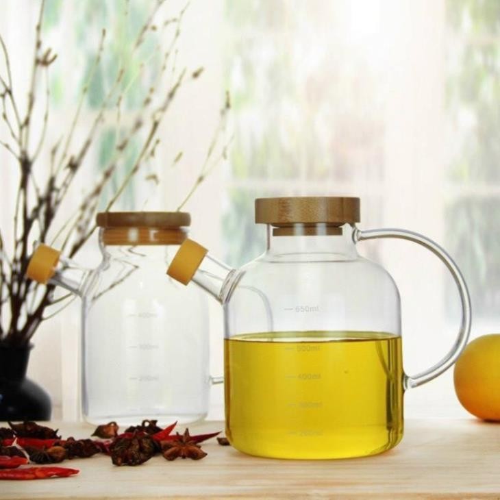 Bình dầu chia vạch 650ml, bình thủy tinh chịu nhiệt có vòi 650ml