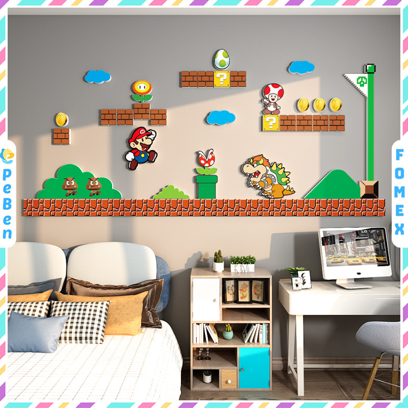 Tranh Fomex EPeBen Tráng Gương dán tường nổi 3d Hình Thế giới Mario decor Trang Trí Phòng ngủ cho bé