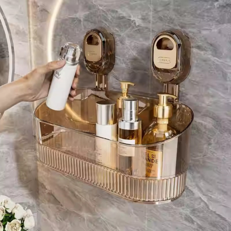 Kệ Treo Tường Đa Năng Nhà Tắm & Nhà Bếp - Cốc Hút Chân Không Chắc Chắn, Trong Suốt, Có Lỗ Thoát Nước ( ms 033)