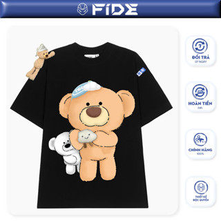Áo thun FIDE JoyBear unisex form rộng đính gấu local brand cổ tròn oversize - AT155 (Tặng gấu)