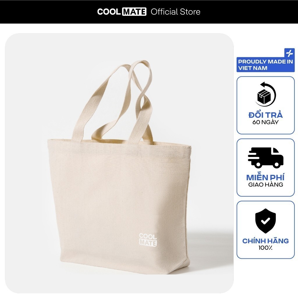 [SALE TẾT]Túi Tote Canvas màu Be in logo Coolmate Unisex Coolmate