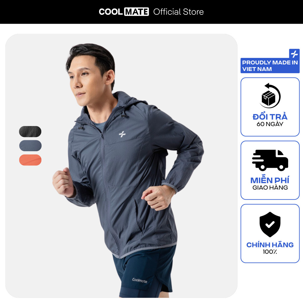 [SALE TẾT]Áo khoác thể thao Windbreaker Nylon Ripstop siêu nhẹ, chống gió tốt Coolmate