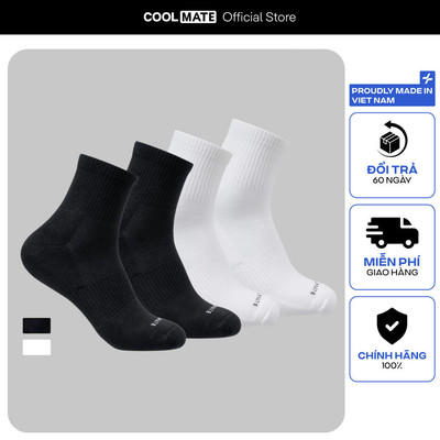 [TẶNG TẤT ĐƠN 329K]Combo 2 đôi tất vớ nam Thể Thao Cổ Trung Cushion chất liệu cotton thoáng khí Coolmate