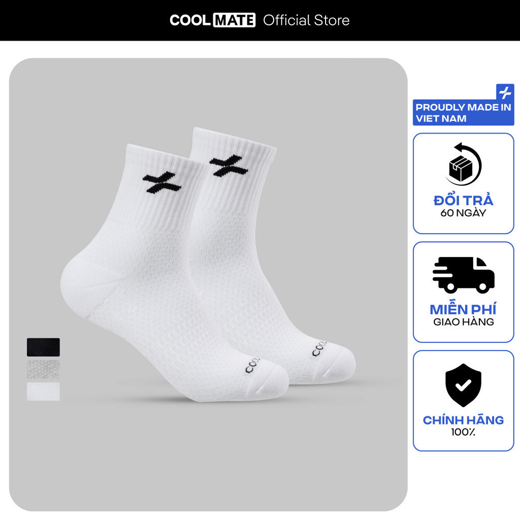 Tất thể thao tập Gym, Pickleball Cổ Trung thấm hút, nhanh khô, chống trượt Coolmate