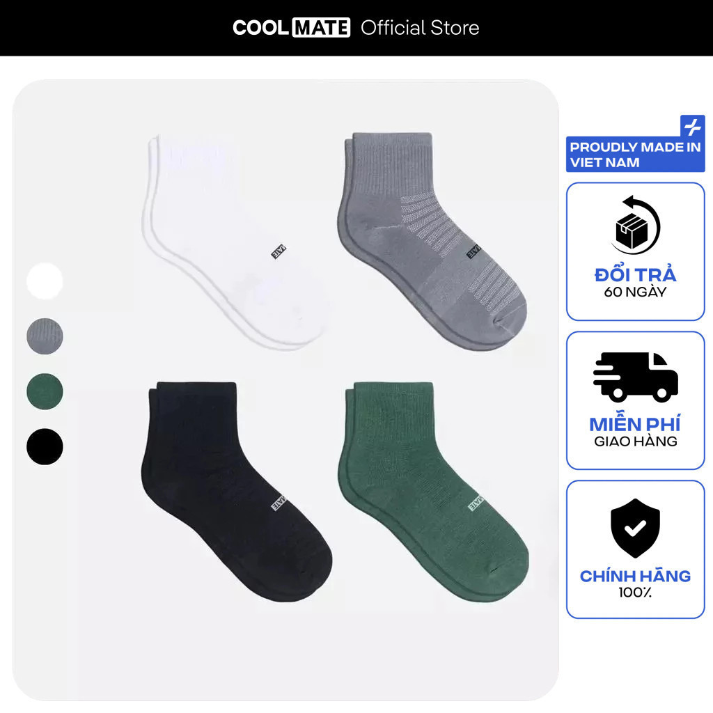 Combo 4 đôi tất cổ trung Cotton thoáng khí Coolmate