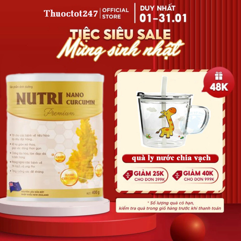 Sữa Bột Nutri Nano Curcumin 400g bổ sung dinh dưỡng hỗ trợ xương khớp, giảm táo bón, cải thiện tim mạch