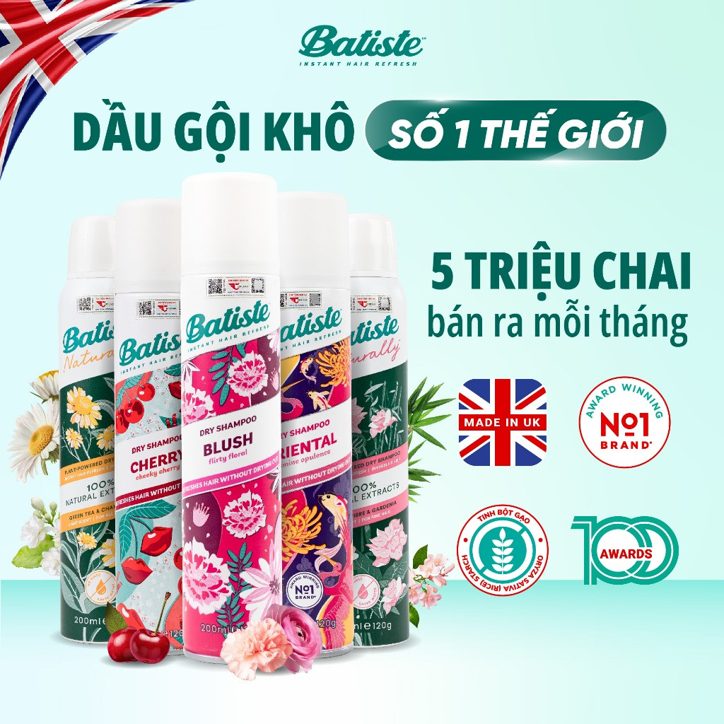 Dầu Gội Khô Batiste Dry Shampoo 50ml-200ml | Hết Ngứa, Hết Bết Dính Tóc, Bồng Bềnh Tức Thì | Wendy