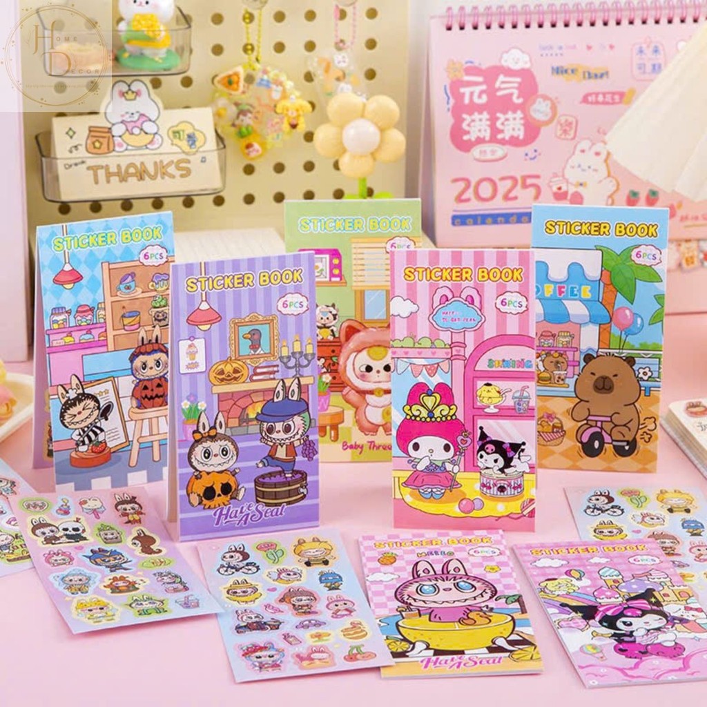 Sticker Sổ Dán Baby Three, Sanrio,...1 Quyển Sổ sticker Hình Dán 6 Trang Hoạt Hình Siêu Cute Cho Bé