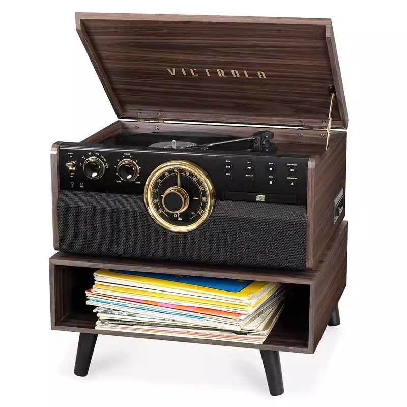 Hoa Kỳ Victrola Máy ghi âm Victor6Hợp1Máy ghi âm vinyl đa chức năng vintage CD Loa Bluetooth