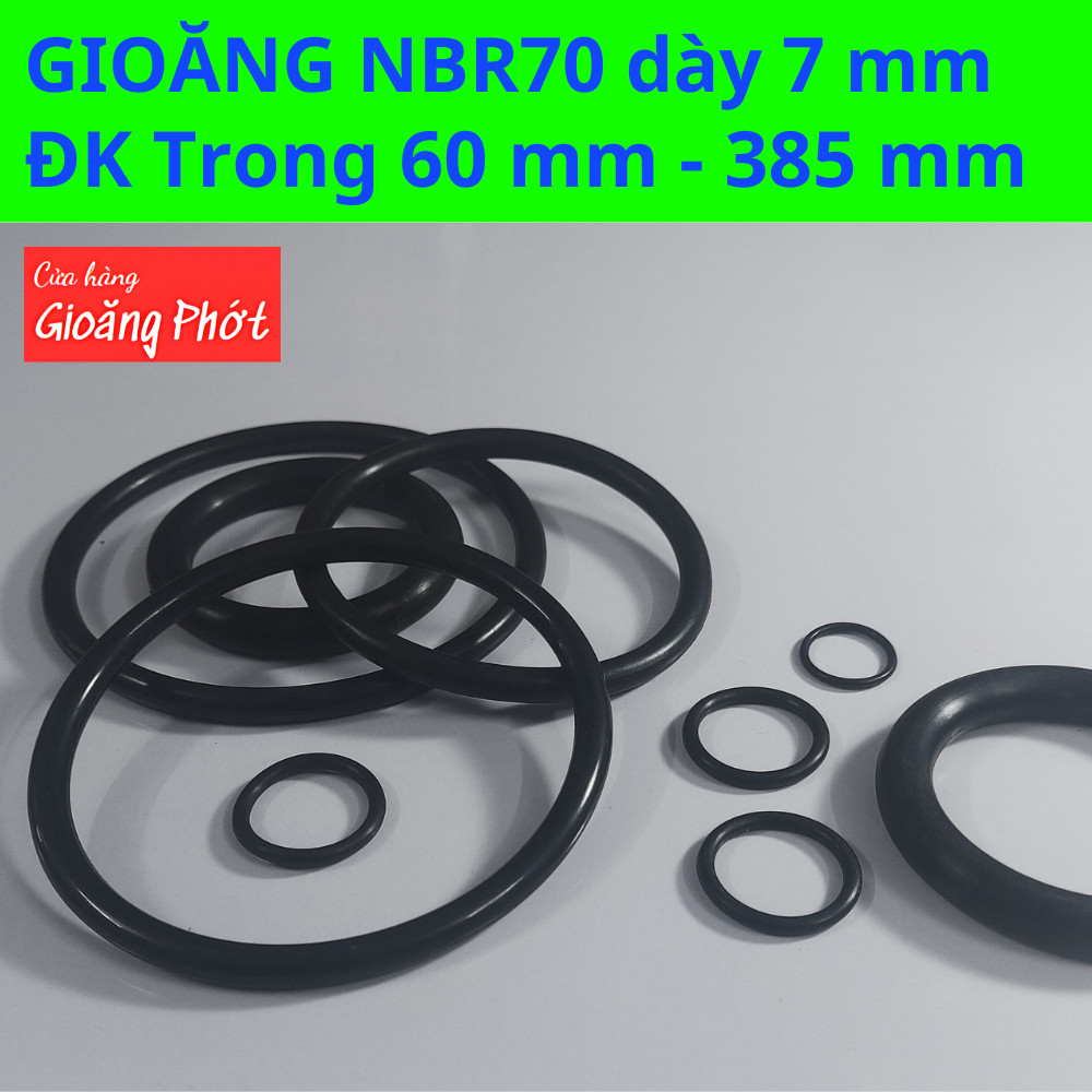 Gioăng dày 7 mm (ĐK Trong 60 - 385 mm) NBR 70, vòng đệm Ron cao su Oring