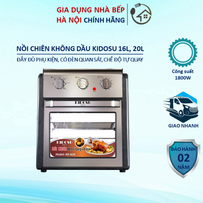 Nồi Chiên Không Dầu KIDOSU, Có Chế Độ Quay, Núm Điều Khiển Cơ, Có Đèn Quan Sát