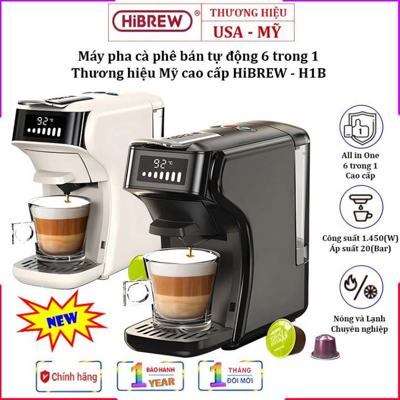 [Bh 1 Năm] Máy pha cà phê Espresso-Viên Nén tích hợp 6 trong 1 Thương hiệu HiBREW Mỹ H1B 1450W .