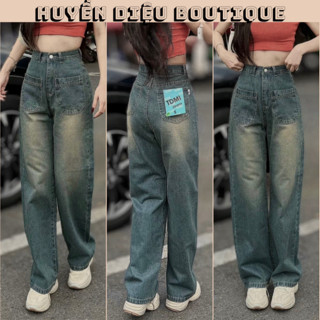 Quần jean nữ ống rộng túi ngược kiểu dáng cá tính , quần bò ống suông nữ bigsize S-M-L-XL