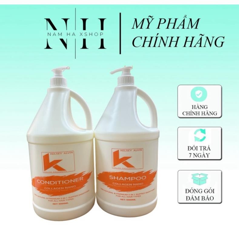 Dầu gội xả can 5 lít Kelsey Alvin Biotin Collagen to, Can Dầu gội 5 lít hương nước hoa cho Salon Spa