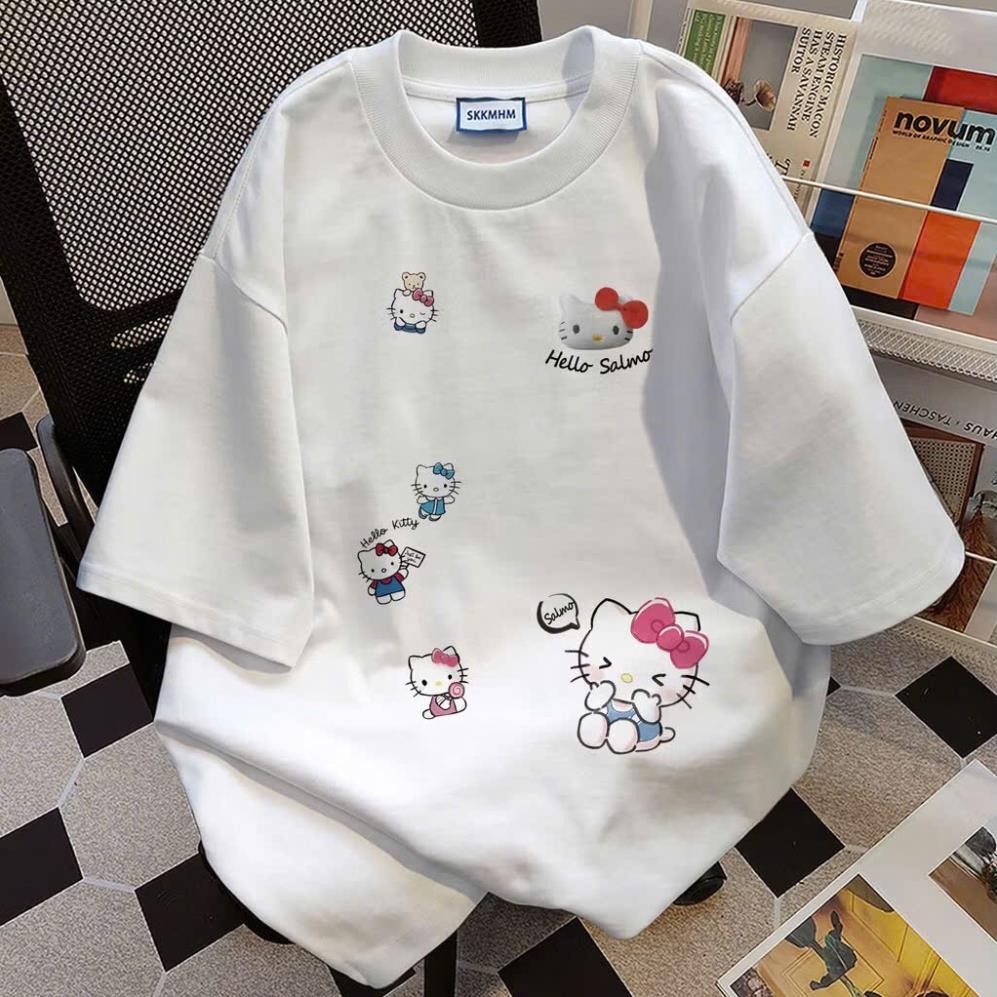 hello kitty áo phông nữ  xám ghi  chất cotton  cổ tròn form rộng dễ thương áo thun UT