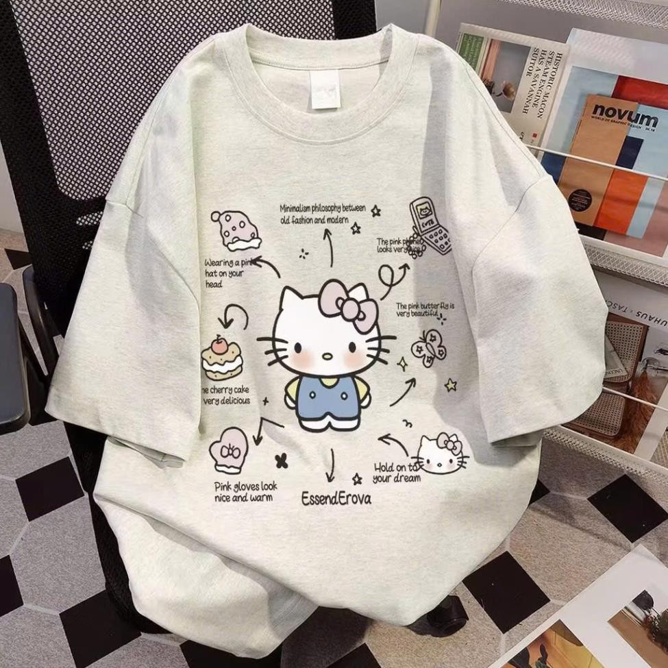 Áo phông nữ Xám form rộng mùa hè đẹp áo thun Hello Kitty in hình cute fashion cotton UT