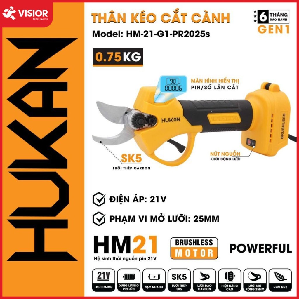 MÁY CẮT CÀNH DÙNG PIN HUKAN HM21-G1-PR2025S